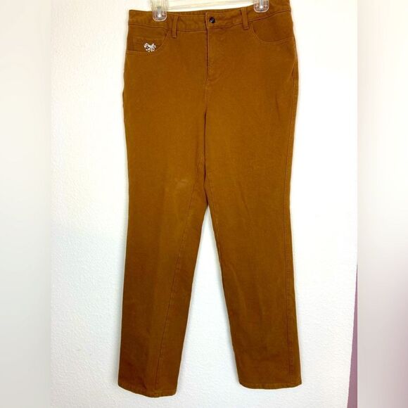 Dream Jeans by Quacker Factory in cinnamon w/rhinestone pockets & accents - Picture 2 of 11